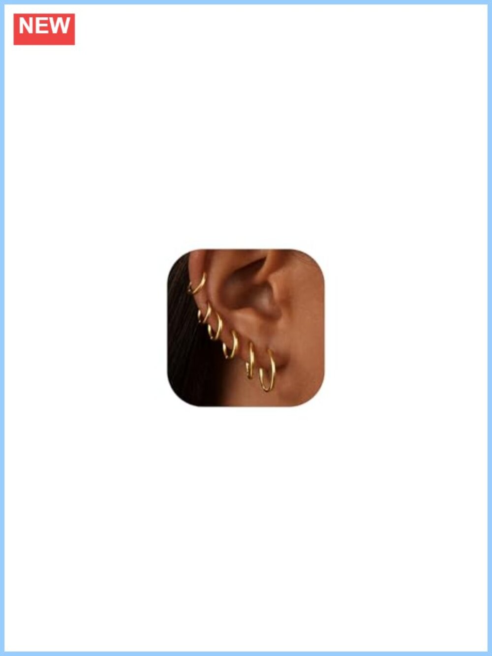 14K Gold-plated Stainless Steel Hoop Earrings 6 Pairs Set
